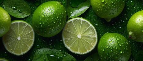 Frais citron vert sans couture Contexte orné avec brillant ai généré photo