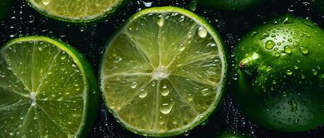 Frais citron vert sans couture Contexte orné avec brillant ai généré photo