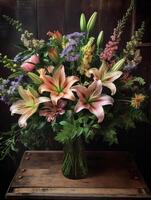 romantique bouquet avec fleurs de lys. ai génératif photo