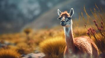 guanaco dans nature, stupéfiant photo. Créatif Ressource, ai généré photo