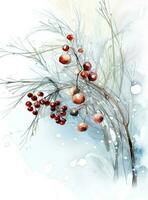 Noël carte avec Noël arbre branches et hiver baies. illustration ai génératif photo