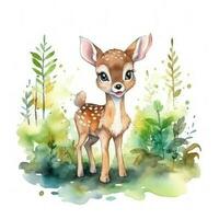 aquarelle mignonne bébé cerf. illustration ai génératif photo