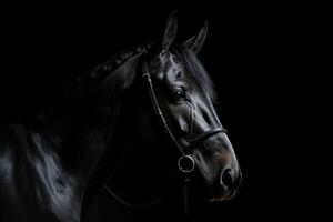 portrait de magnifique envoûtant noir cheval. génératif ai photo