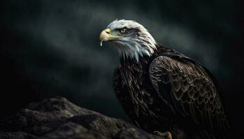 majestueux chauve Aigle se percher, portrait généré par ai photo