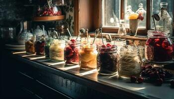 sucré framboise cocktail sur rustique en bois table généré par ai photo