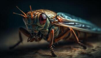 effrayant mouche domestique non hygiénique portrait dans extrême généré par ai photo