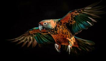 majestueux faucon en volant avec plumes généré par ai photo
