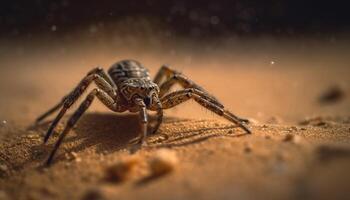 effrayant arachnide rampe sur rayé araignée la toile généré par ai photo