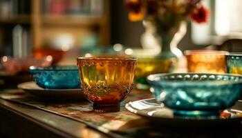 en bois bol et vase décorer rustique table généré par ai photo