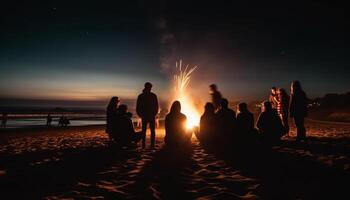 silhouettes de Hommes et femmes célébrer en plein air généré par ai photo