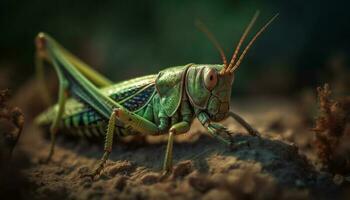 effrayant fourmi jambe sur vert feuille généré par ai photo