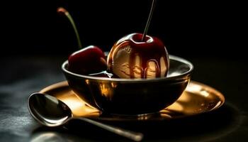 mûr baie fruit dans fait maison Chocolat bol généré par ai photo