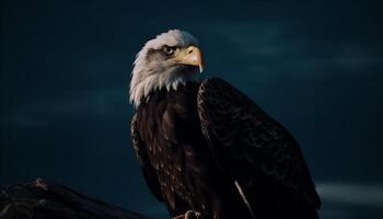 majestueux chauve Aigle se percher, propager ailes, liberté généré par ai photo