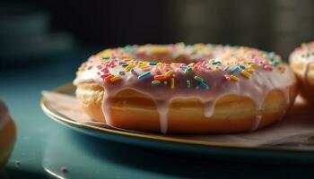 Donut avec fraise glaçage et arrose généré par ai photo