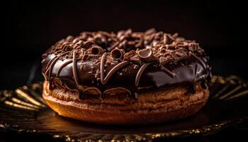 foncé Chocolat Donut avec Chocolat glaçage indulgence généré par ai photo