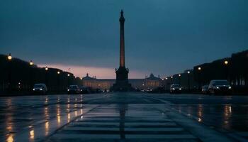 majestueux silhouette de célèbre monument à crépuscule généré par ai photo