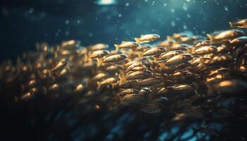 école de poisson nager dans tropical récif généré par ai photo