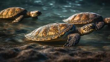 lent tortue imbriquée tortue nager dans tranquille Maui généré par ai photo