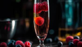 rafraîchissant cocktail avec framboise et fraise garnir généré par ai photo