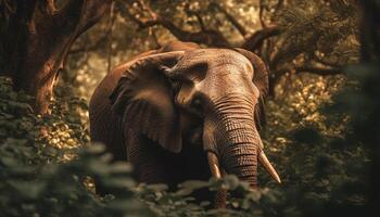 grand l'éléphant en marchant par tropical forêt tropicale généré par ai photo