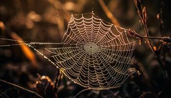 effrayant araignée la toile capture rosée laissez tomber beauté généré par ai photo