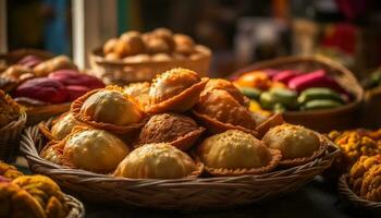 abondance de frais, fait maison gourmet desserts et collations génératif ai photo