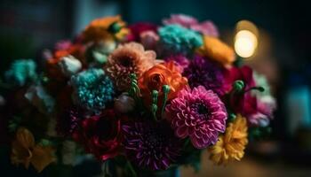 vibrant bouquet de multi coloré fleurs dans vase génératif ai photo