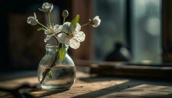 Frais bouquet de fleurs sur rustique en bois table génératif ai photo