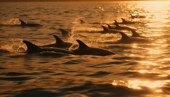 espiègle dauphins nager dans le tranquille mer généré par ai photo