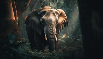 grand africain l'éléphant en marchant par tropical forêt tropicale généré par ai photo