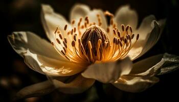 Jaune lotus bourgeon, humide avec Matin rosée généré par ai photo