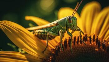 Jaune fleur attire abeille pour pollinisation processus généré par ai photo