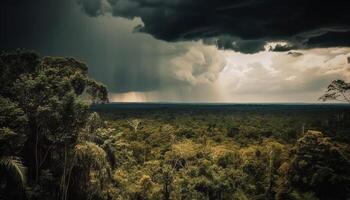 tranquille scène de tropical forêt tropicale à crépuscule généré par ai photo