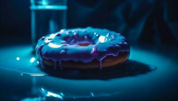 gourmet Donut avec Chocolat glaçage et arrose généré par ai photo
