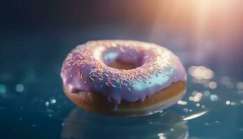 gourmet Donut avec Chocolat glaçage et arrose généré par ai photo