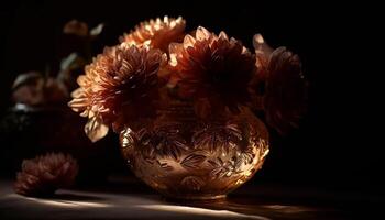 Jaune chrysanthème bouquet sur fleuri poterie pot généré par ai photo