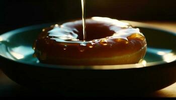 indulgent Donut avec Chocolat glaçage et arrose généré par ai photo