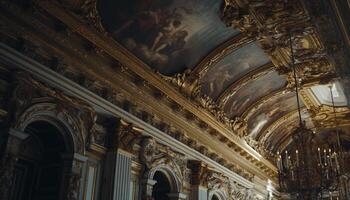 majestueux baroque Basilique illuminé à nuit, fleuri décoration généré par ai photo