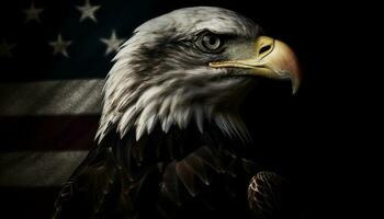 majestueux chauve Aigle en volant avec américain drapeau généré par ai photo