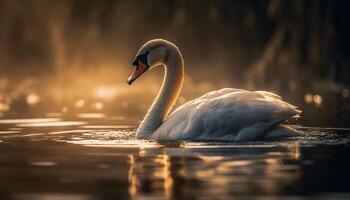 majestueux cygne glisse sur tranquille étang l'eau généré par ai photo