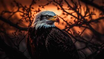 majestueux oiseau de proie perchoirs sur branche généré par ai photo