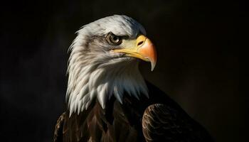 majestueux chauve Aigle se percher, serres dans concentrer généré par ai photo