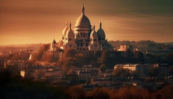 majestueux Basilique illuminé à crépuscule, de christianisme généré par ai photo