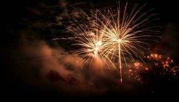 embrasé feux d'artifice éclairer foncé nuit ciel exploser généré par ai photo