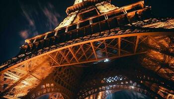 illuminé arches ize romance dans Paris à nuit généré par ai photo