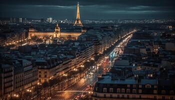 illuminé ville ligne d'horizon, célèbre Repères, animé vie nocturne généré par ai photo