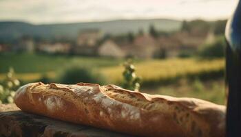 Frais baguette et les raisins pour une pique-nique casse-croûte généré par ai photo