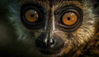 mignonne macaque regarder avec sélectif concentrer sur œil généré par ai photo