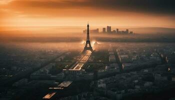 le coucher du soleil illumine ville ligne d'horizon, une panoramique Voyage destination généré par ai photo