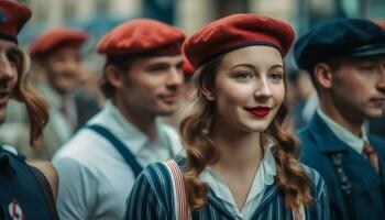 souriant Jeune adultes dans décontractée Vêtements en plein air généré par ai photo